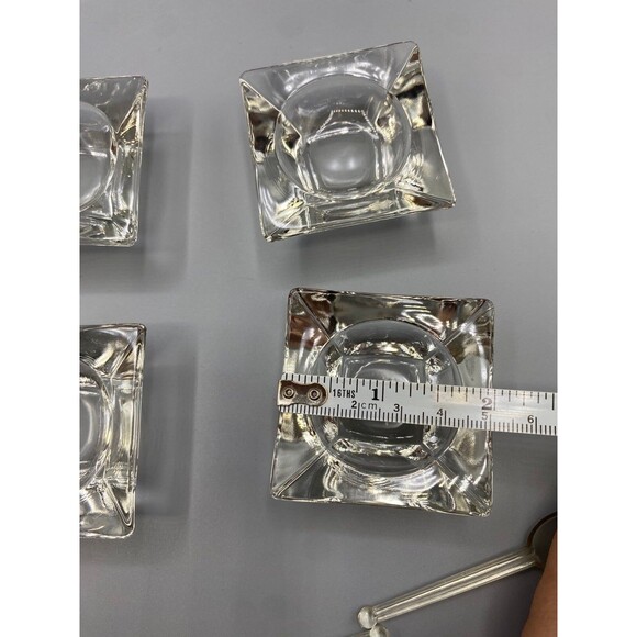 VINTAGE 2" GLASS SQUARE OPEN SALT CELLARS W/PLASTIC SPOONS - Picture 8 of 9